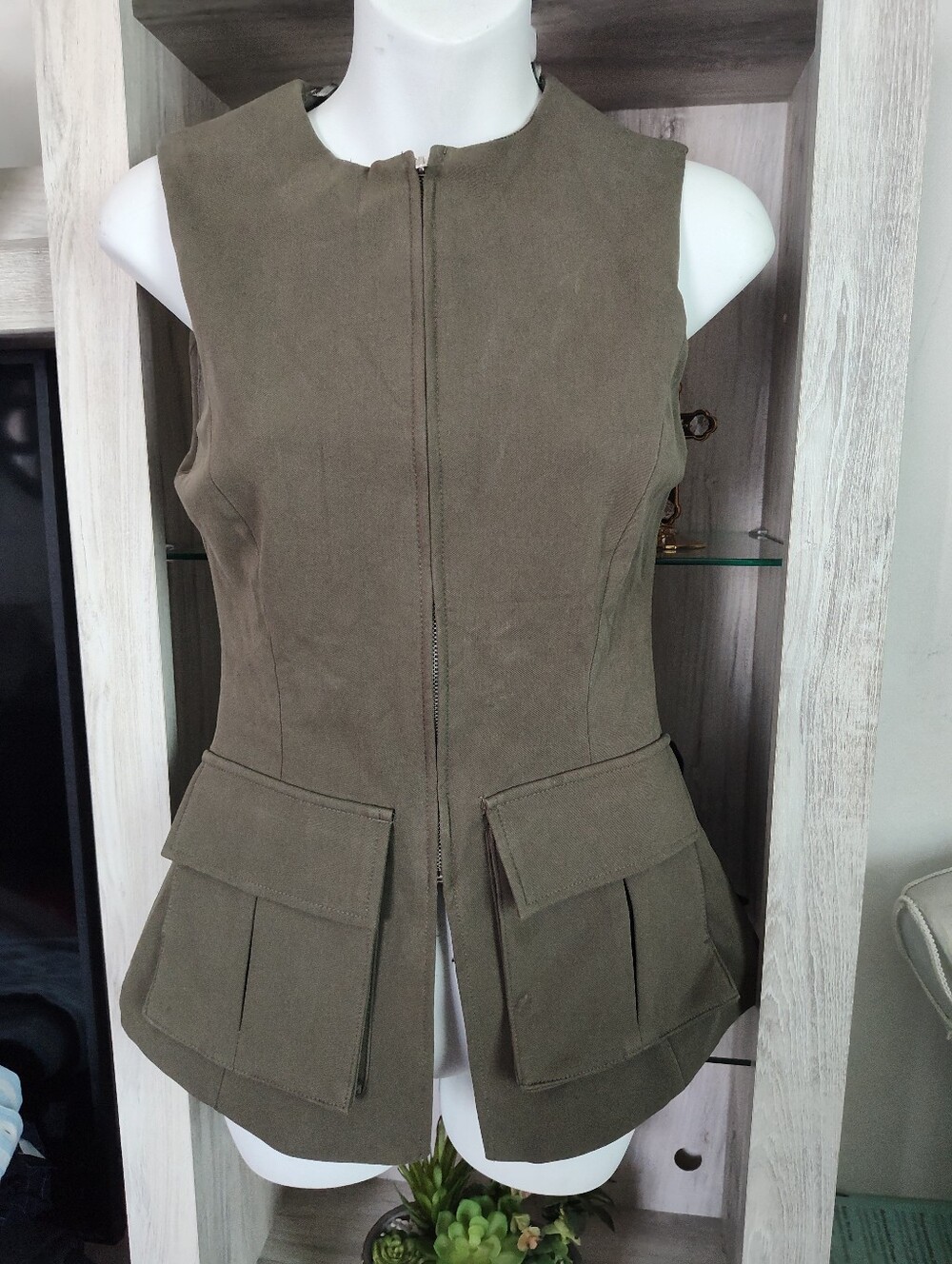 Zara Olive Brown Sleeveless Utility Vest SZ Small New With Tags